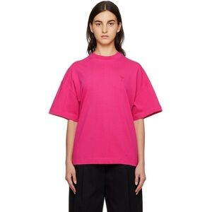 AMI Tonal Logo Embroidered Classic Boxy Fuchsia Hot Pink Tee T-Shirt Top \\ L